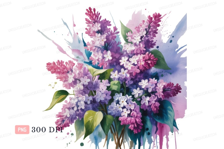 Watercolor Lilac Blossoms Splatter flowers purple