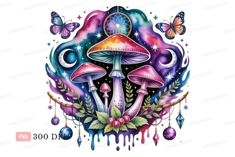 Whimsical mushrooms butterflies dreamcatcher moon stars example image 1