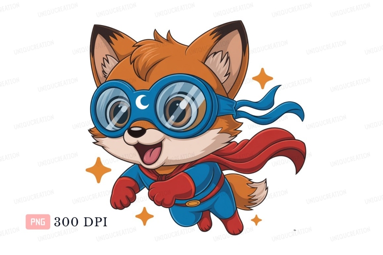 Cute fox superhero flying with cape and goggles image