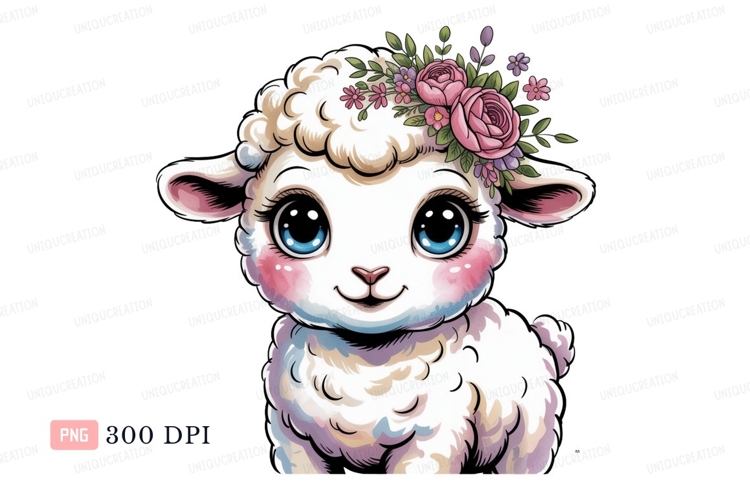 Fluffy sheep with floral crown lamb animal