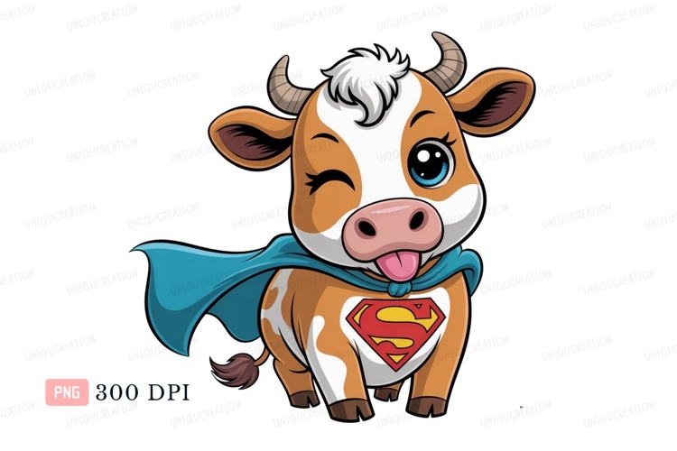 Cartoon cow superhero cape cute