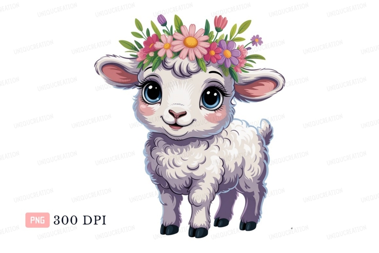 Fluffy lamb wearing flower crown sheep animal