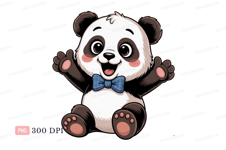 Cheerful panda wearing blue bow tie bear animal