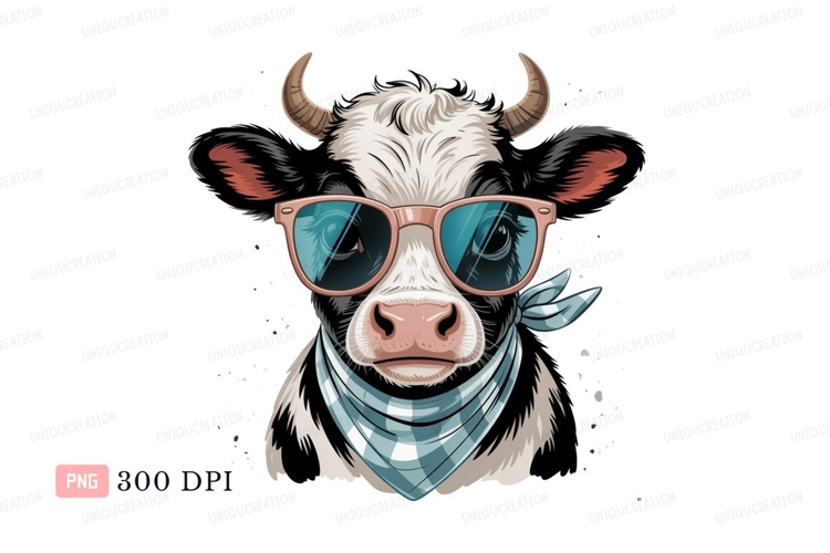 Cool cow wearing sunglasses and bandana animal black