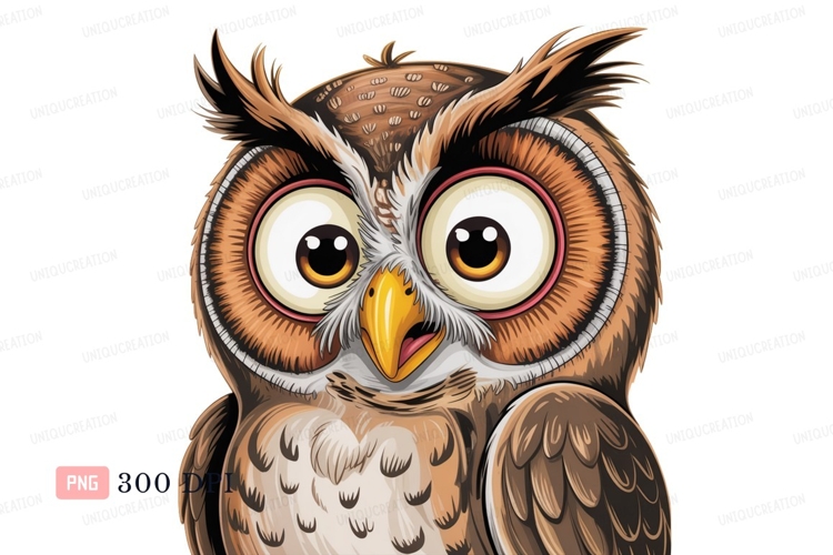 Wide eyed owl with yellow beak bird cartoon
