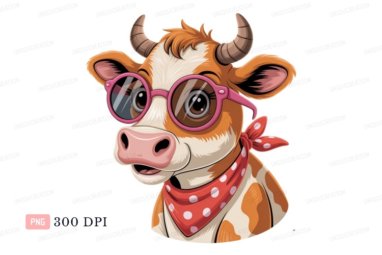 Pink glasses polka dot bandana cow image