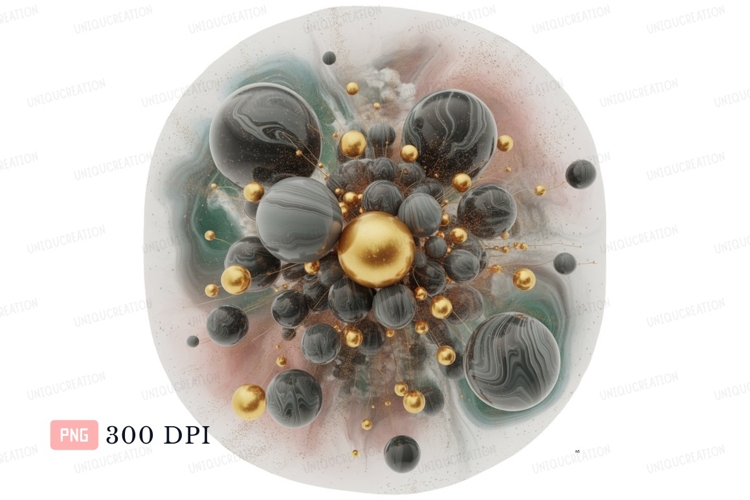 Swirling spheres abstract gold grey image