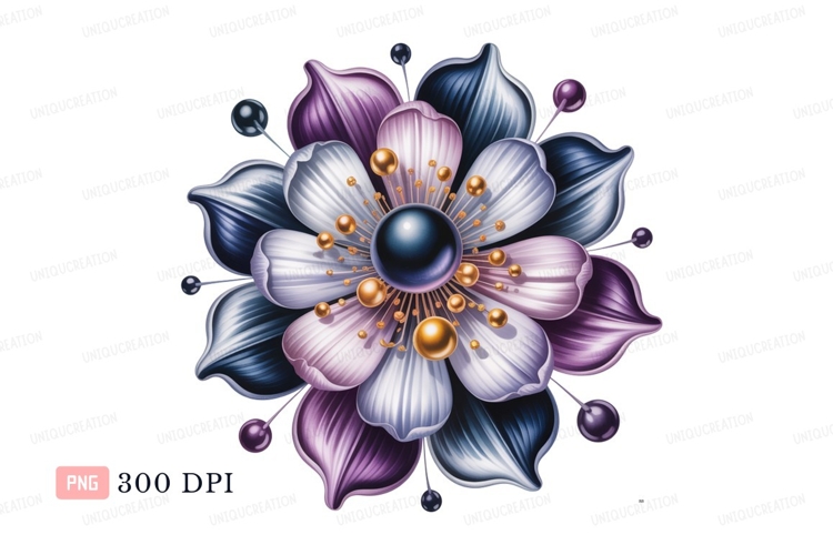 Ornate floral jewel metallic petals
