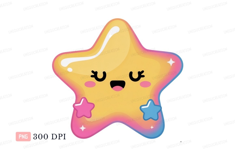 Happy yellow star with pink and blue accents image