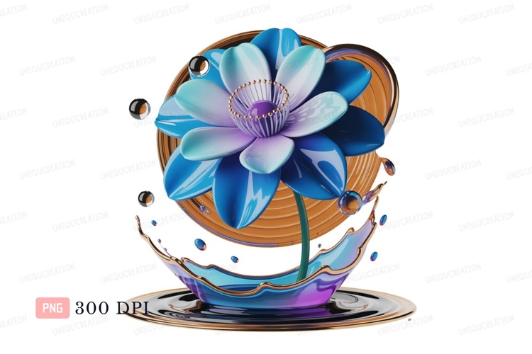 Blue purple flower water splash image