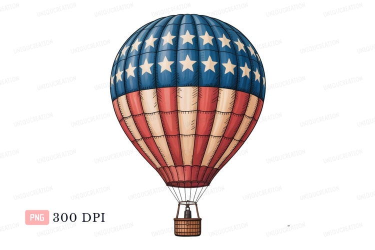 Patriotic hot air balloon with stars and stripes american