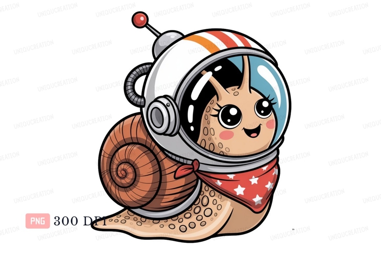 Cute snail astronaut wearing helmet and bandana space