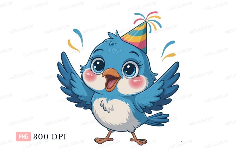 Cheerful blue bird wearing party hat image