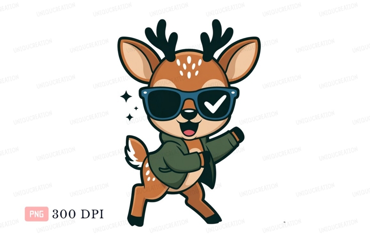 Cool deer wearing sunglasses and jacket animal cartoon