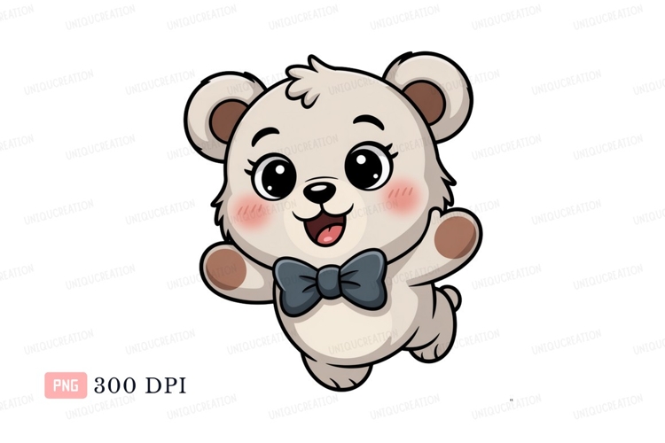 Cute bear with bow tie waving cartoon animal