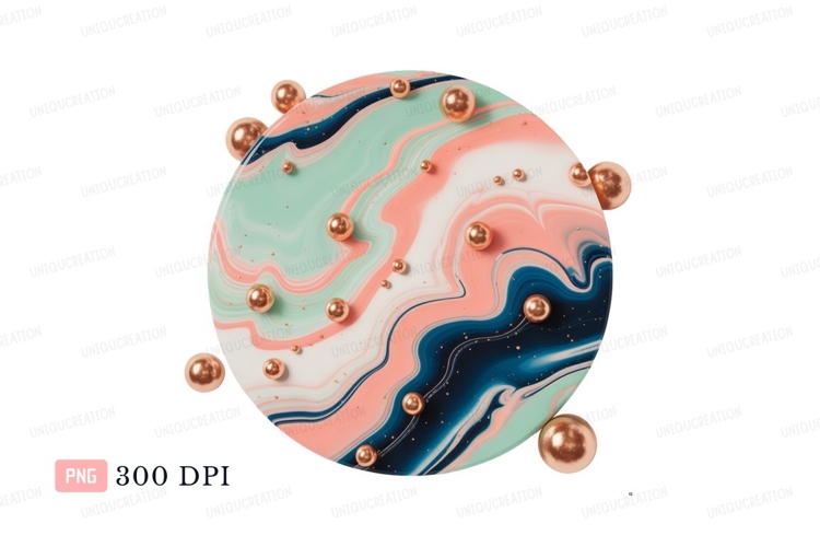 Swirling Marble Planet With Copper Spheres abstract