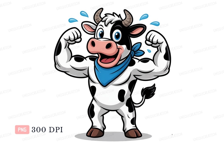 Muscular cow flexing blue bandana image
