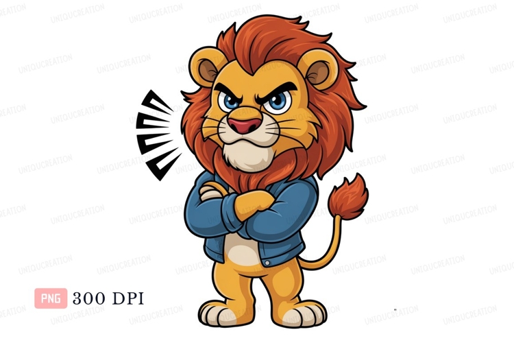 Angry lion wearing jacket cartoon orange