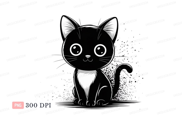 Black cat with white chest cartoon cute