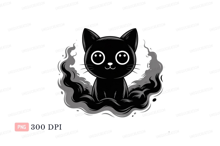Black cat surrounded by smoke grey outline