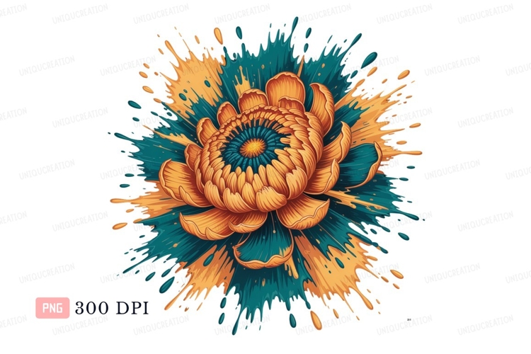 Orange flower teal splash bloom
