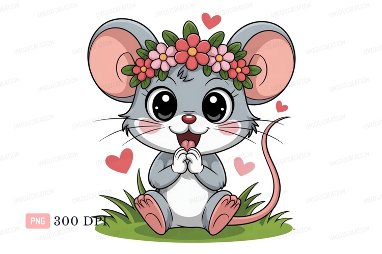 Cute mouse wearing flower crown rodent animal