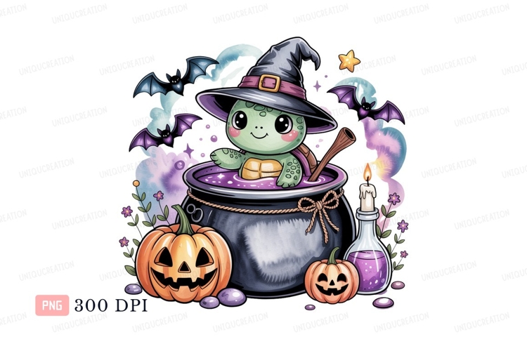 Turtle witch cauldron potion bats pumpkins image