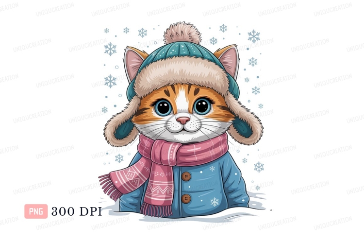 Cute cat winter attire kitten snow