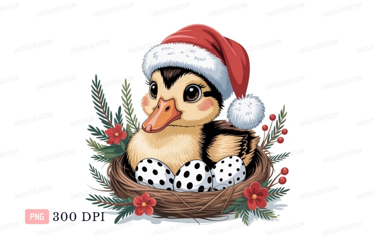 Christmas duckling in nest with eggs image