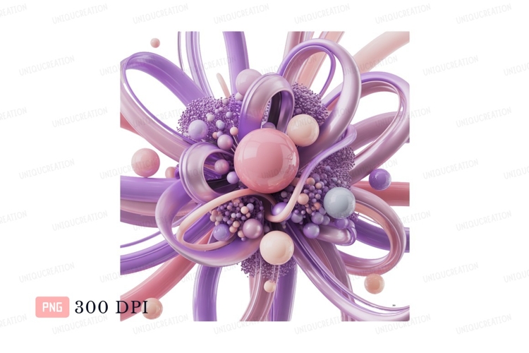 Abstract pastel spheres and ribbons purple