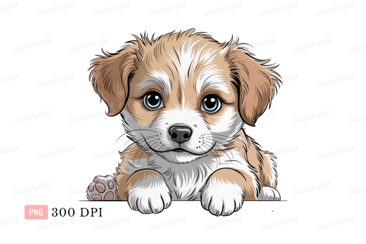 Fluffy puppy with blue eyes peeking canine animal