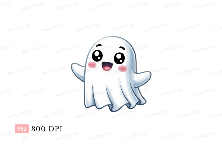 Happy cartoon ghost waving hello white cute