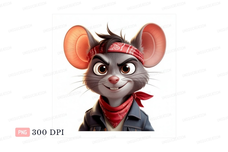 Rodent rocker with bandana and jacket mouse character