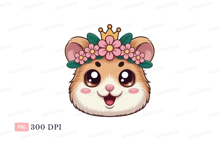 Cute hamster wearing flower crown and crown animal