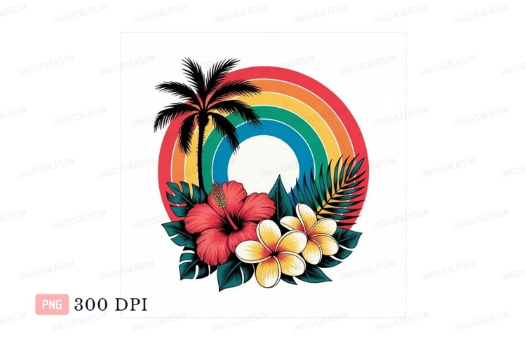 Tropical paradise palm flowers rainbow hibiscus