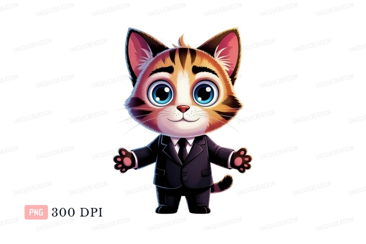 Cartoon cat wearing suit black