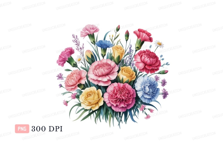 Pink yellow blue carnation rose bouquet image