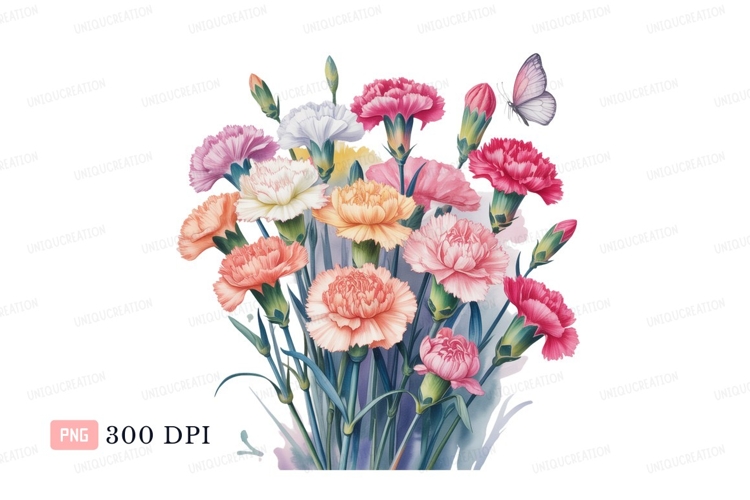 Colorful carnations with butterfly flowers pink