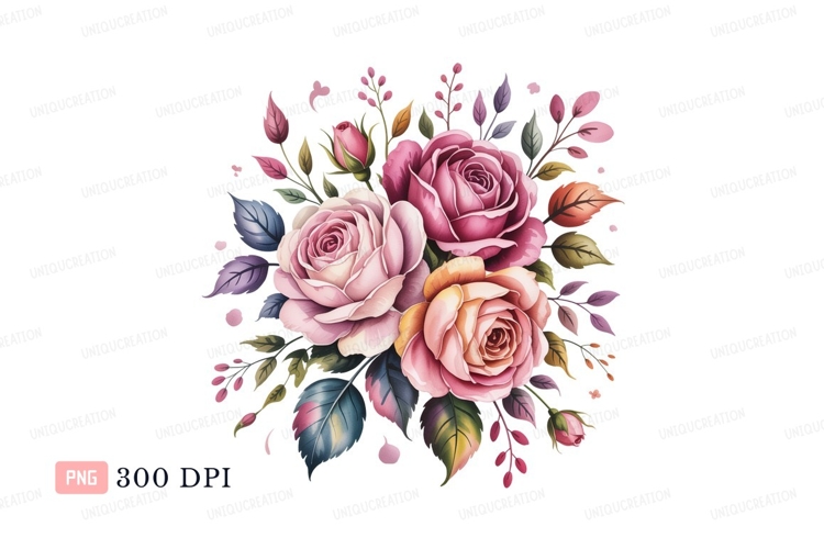 Pink peach rose bouquet watercolor image