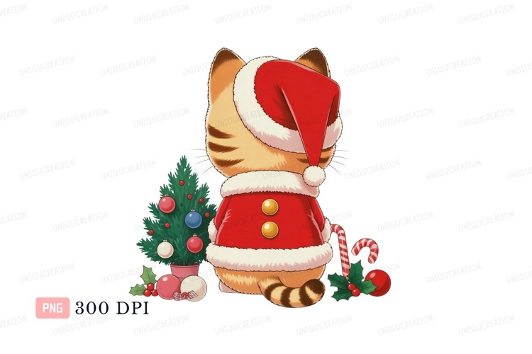 Festive feline in santa suit with christmas tree image