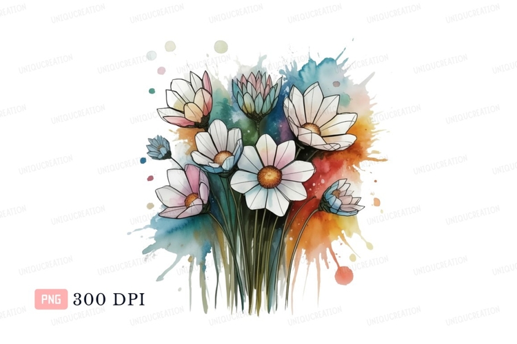 Delicate floral arrangement watercolor splashes flowers