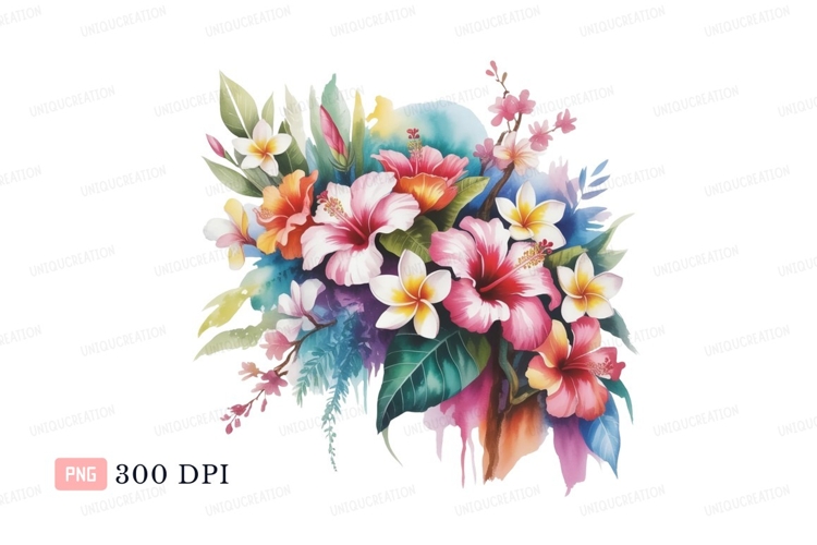 Tropical hibiscus plumeria floral arrangement pink