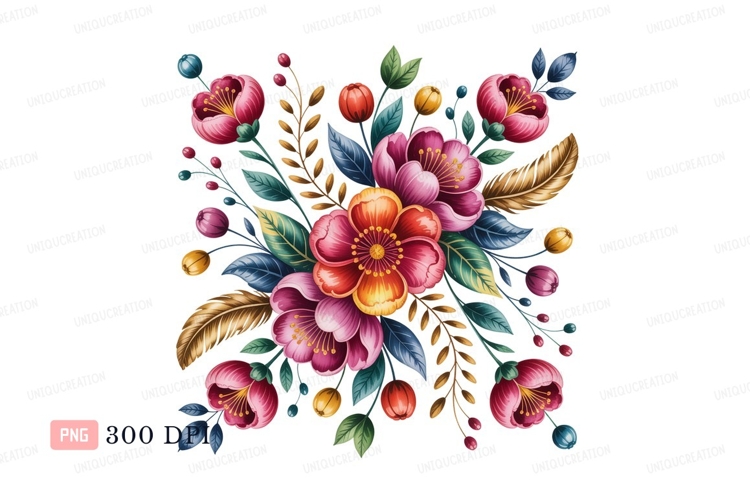 Vibrant floral arrangement with pink yellow and blue hues