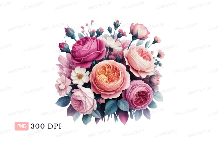 Pink and peach roses bouquet white