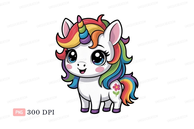 Cute rainbow unicorn with flower horse mythical