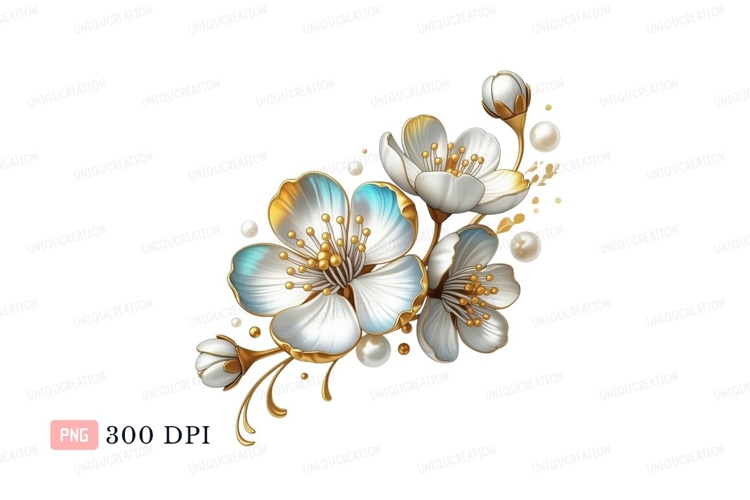 White gold blue flowers pearls image