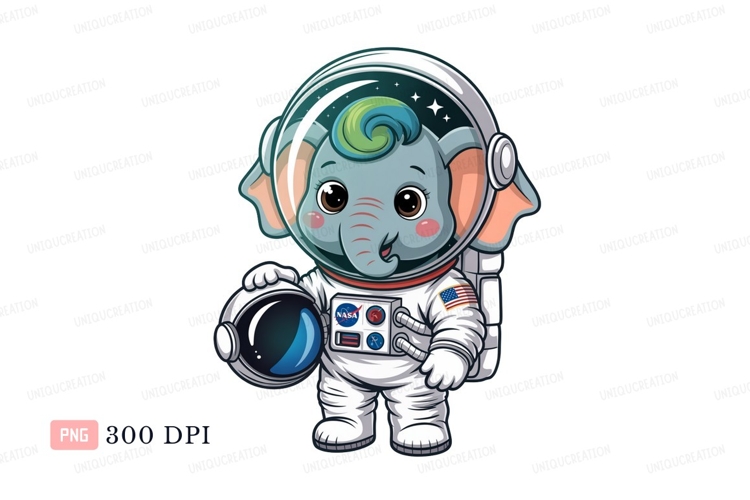 Cute elephant astronaut space suit