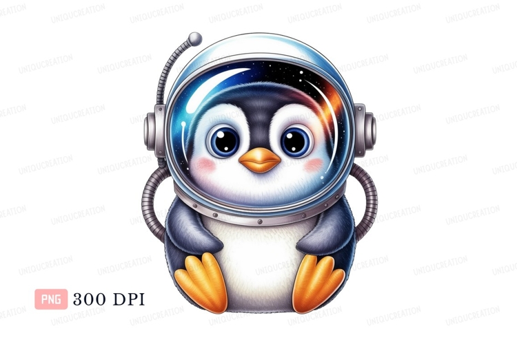 Cute penguin astronaut in space helmet image