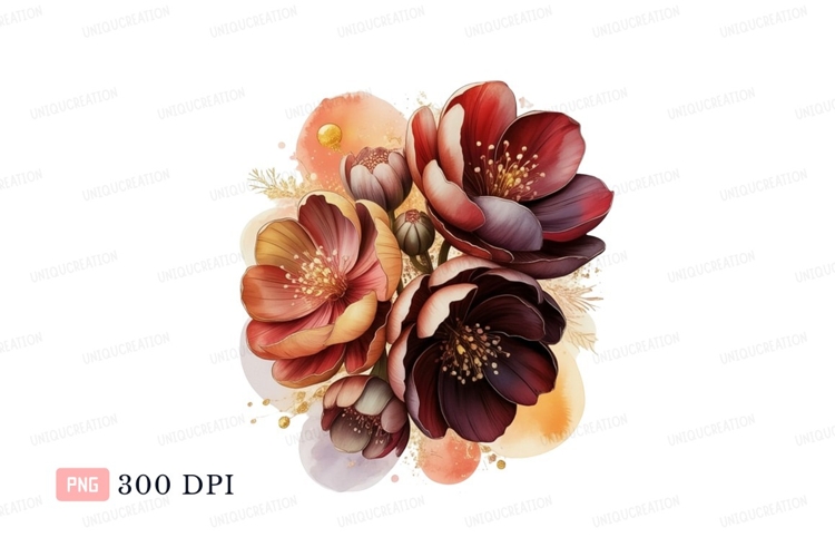 Vibrant floral arrangement with watercolor accents