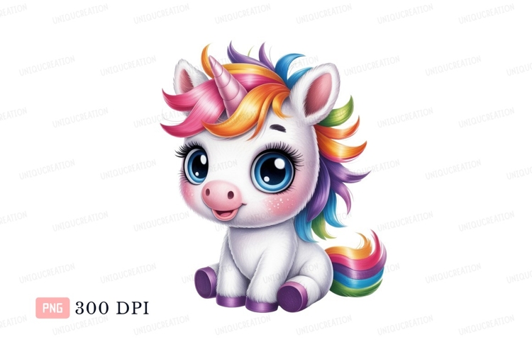 Cute unicorn with rainbow mane and tail fantasy mythical